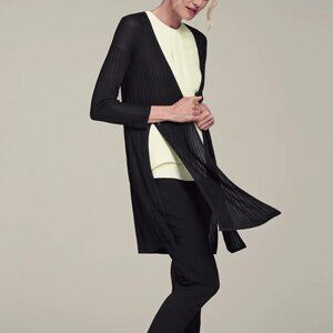 MM LaFleur 2X Graham Kimono Long Sheer Ribbed Black Open Cardigan Side Slits